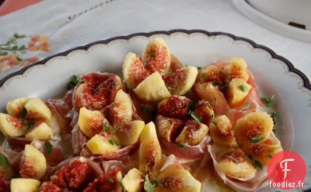 Salade De Figues Au Prosciutto, Mozzarella Fraîche Et Basilic