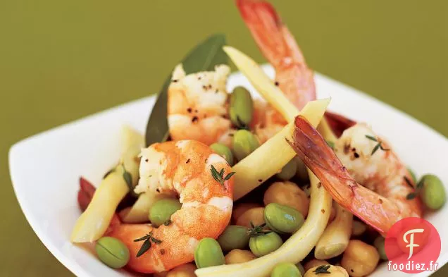 Faire Bouillir les crevettes avec une salade de trois Haricots