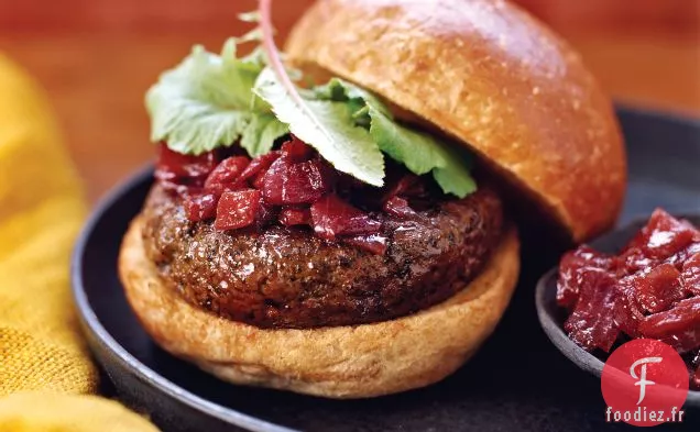 Hamburgers Américains avec Compote d'Oignons Rouges