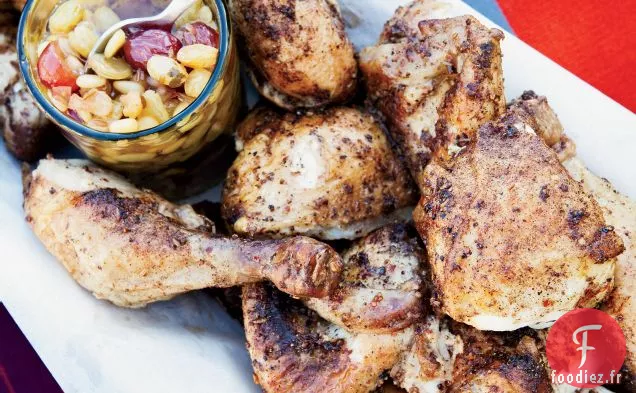 Poulet Saumuré Rôti avec Agrodolce aux Raisins Secs et aux Pignons