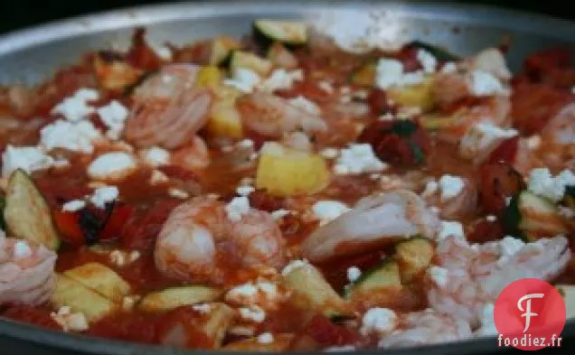 Crevettes Rôties Au Feu Avec De La Feta