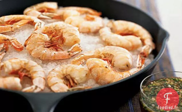 Crevettes Rôties au Sel avec Trempette au Citron et au Miel