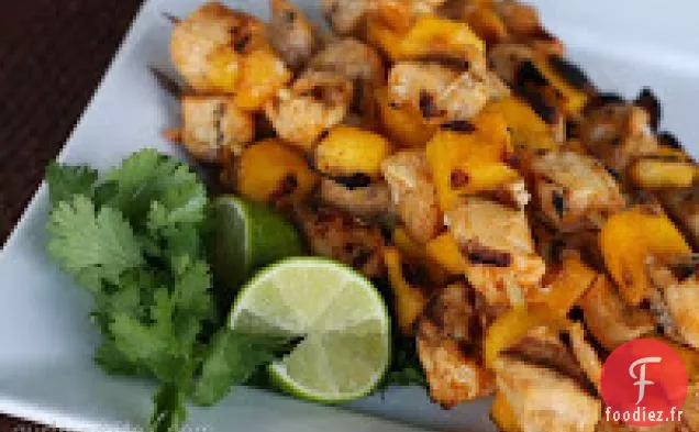 Brochettes de Poulet à la mangue au Chili et au citron Vert