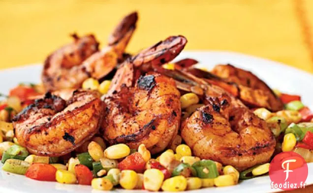 Crevettes Saupoudrées de Trois Piments avec Relish de maïs Rapide