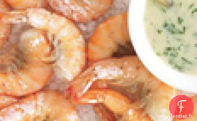 Crevettes Rôties au Sel avec Trempette de Scampis