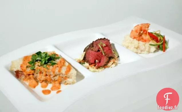 Crevettes à la Purée de Panais aux Légumes Marinés