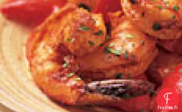 Crevettes Rôties à l'Ail avec Poivrons Rouges et Paprika Fumé