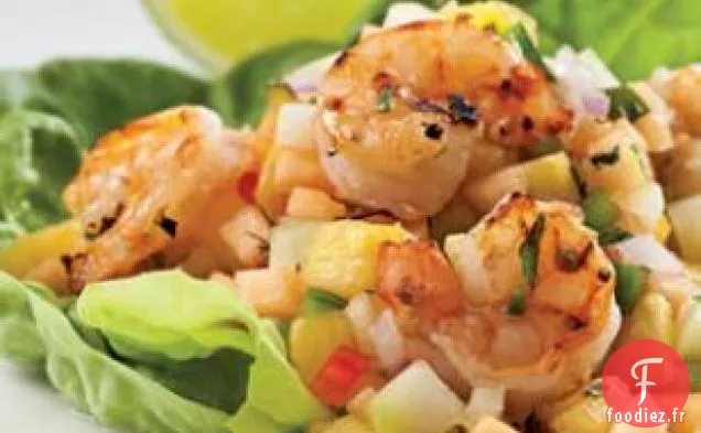 Crevettes grillées avec Salsa au Melon et à l'Ananas