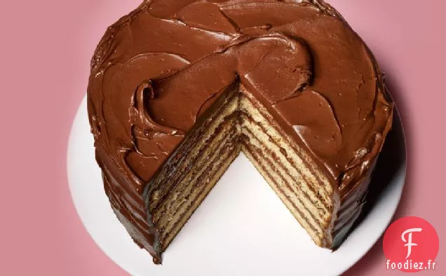 Gâteau De Couche Jaune Avec Glaçage À La Crème Sure Au Chocolat