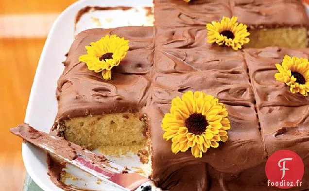 Gâteau en Feuille Jaune avec Glaçage au Chocolat