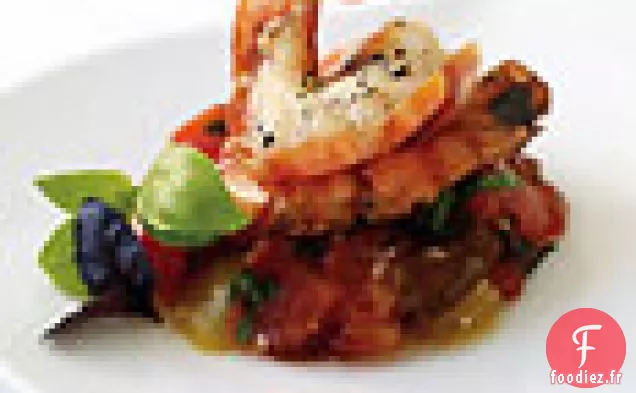Crevettes grillées au Tartare de Tomates Cherokee et Cœur de Bœuf