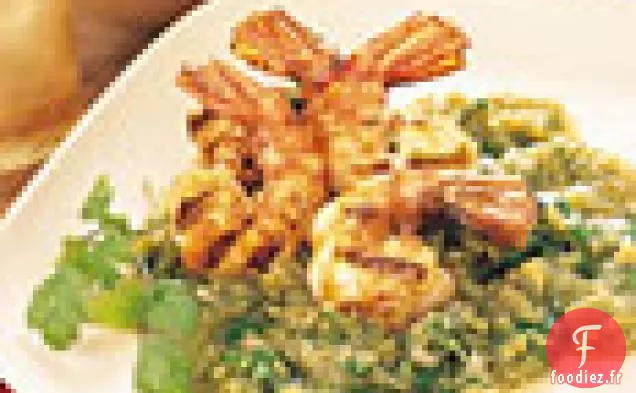 Crevettes Glacées au Chili et Sauce Tomatillo-Coriandre