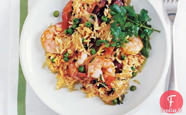 Crevettes et Saucisses au Riz au Safran