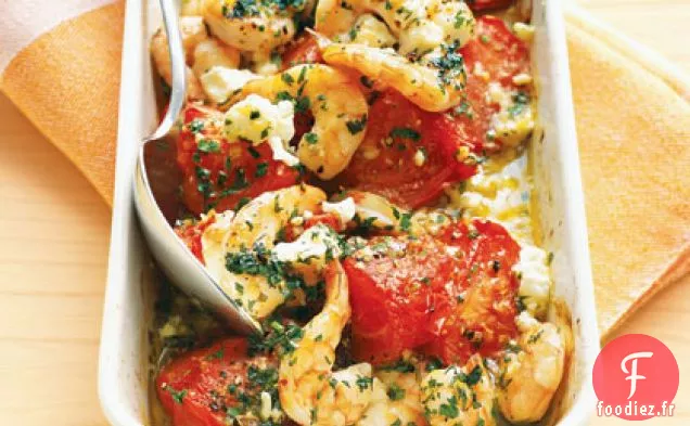 Tomates Rôties aux Crevettes et à la Feta