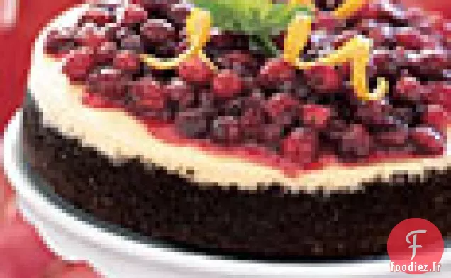 Gâteau Au Fromage Aux Canneberges Et À L'orange Avec Croûte De Chocolat