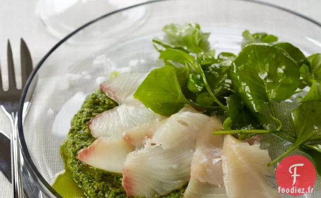 Crudo de Vivaneau Rouge au Pesto de Cresson