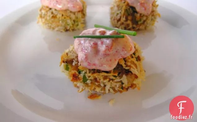 Panko - Bouchées De Gâteau De Crabe En Croûte Avec Aïoli Au Poivre Rôti Et À La ciboulette