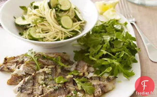 Pâtes De Courgettes Et Poissons Grillés