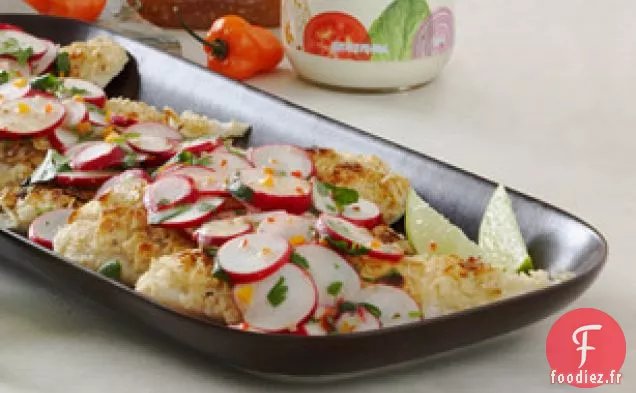 Poisson en Croûte de Tortilla avec Salade de Radis