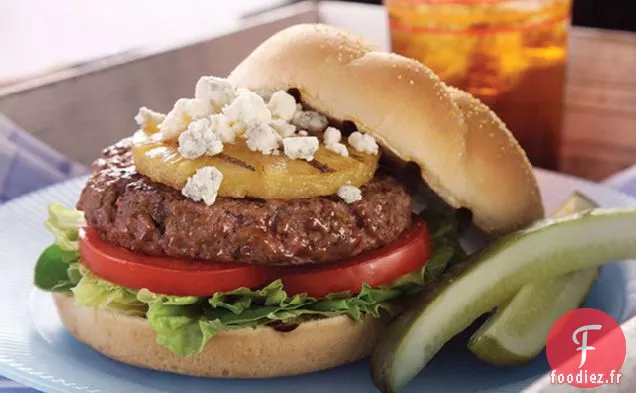Hamburgers au Fromage Bleu avec Ananas grillé