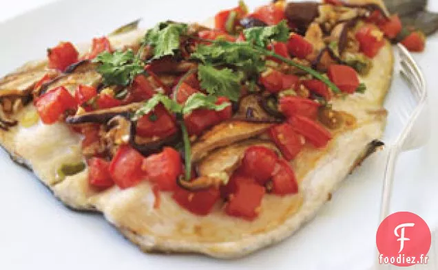 Truite Au Four Aux Champignons Shiitake, Tomates Et Gingembre