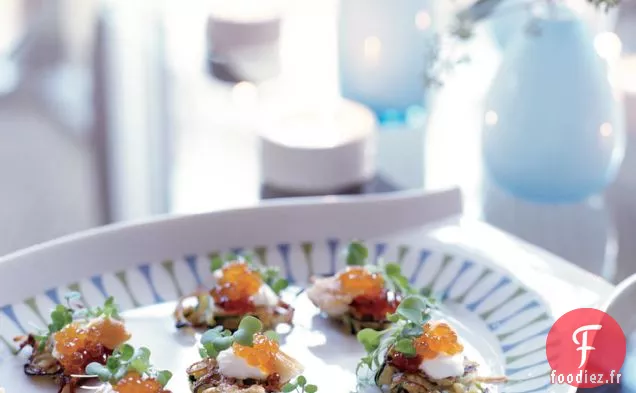 Latkes de Courgettes à la Gelée de Poivron Rouge et Truite Fumée