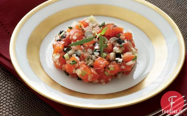 Tartare de Truite Saumonée au Caviar Pressé et Tomates