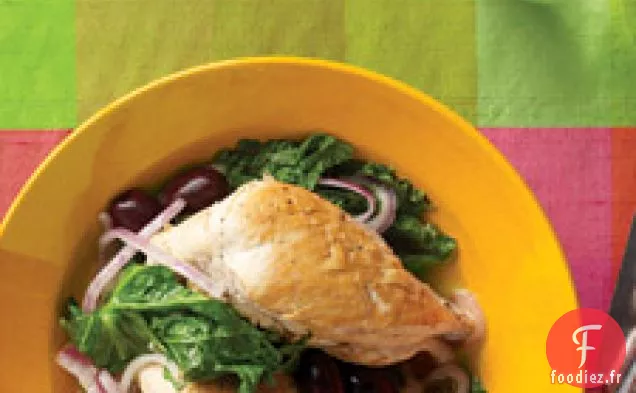 Poulet Aux Feuilles De Moutarde, Olives Et Citron