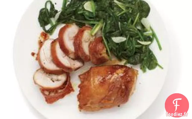 Poulet Enveloppé De Prosciutto Aux Épinards Sautés