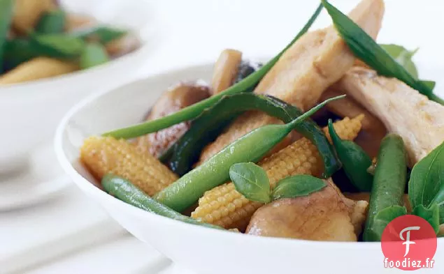 Poulet Thaï aux Champignons, Haricots Verts et Basilic