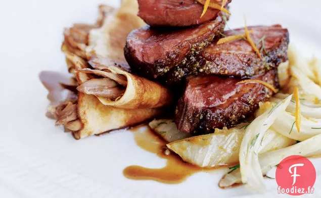 Deux Façons de Canard aux Crêpes de Pois Chiches et Compote de Fenouil