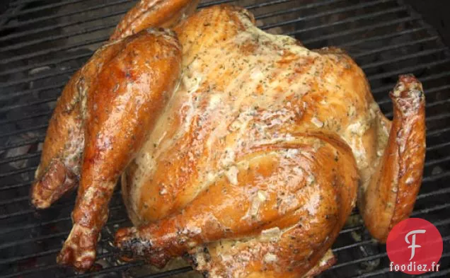 Dinde Grillée À La Spatule Et Badigeonnée De Beurre De Sauge