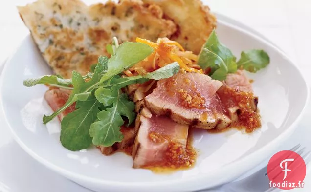 Thon Poêlé au Kimchi et Crêpes aux Échalotes