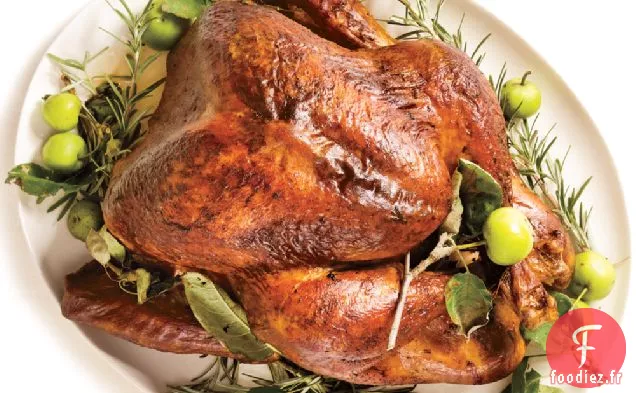 Dinde Rôtie au Beurre Romarin-Ail et Sauce à la Poêle