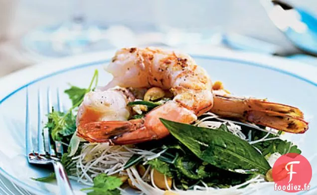 Salade de Crevettes Tigrées, Nouilles et Herbes