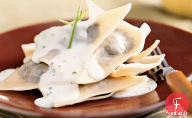 Raviolis aux Champignons avec Sauce Parmesan-Ciboulette