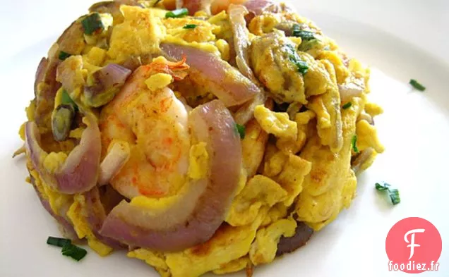Omelette Aux Crevettes / Œufs Sautés Aux Oignons Rouges Et Recette De Crevettes