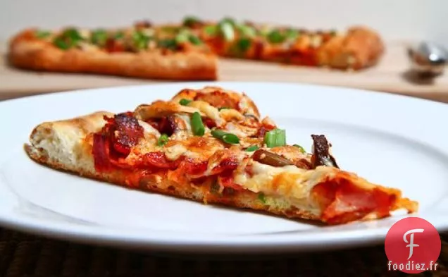 Pizza au Kimchi, Bacon et Champignons Shiitake