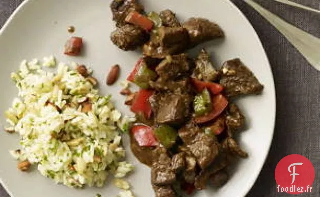 Boeuf Au Poivre Au Curry Et Pilaf Aux Amandes Fumées