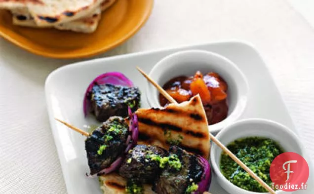 Brochettes de Boeuf à l'Indienne avec Sauce à la Coriandre