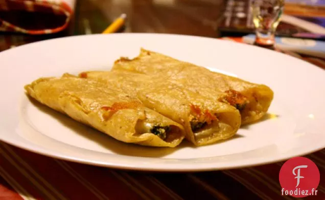 Dîner ce soir: Flautas au Fromage au Pesto de Coriandre