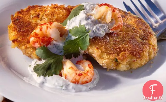 Gâteaux d'Écrevisses à la Crème de Coriandre et de Citron Vert