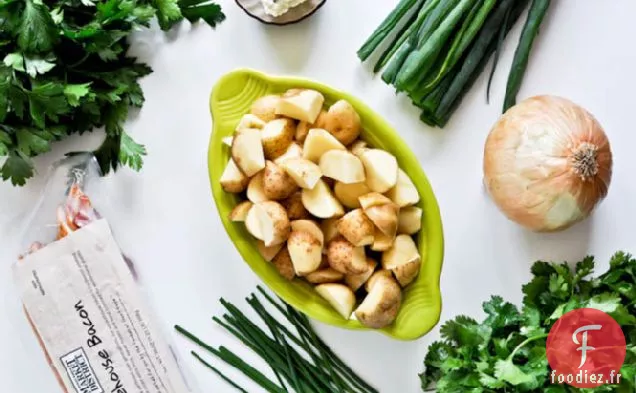 Pommes De Terre Rôties Au Bacon, Gorgonzola, Coriandre Et Autres Choses