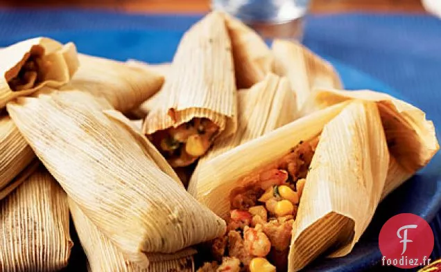 Tamales au Pesto de Crevettes et Coriandre