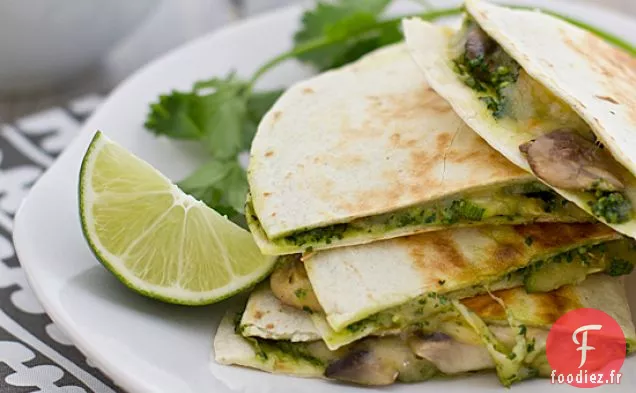 Quesadillas Aux Champignons Et Courgettes Au Pesto De Coriandre
