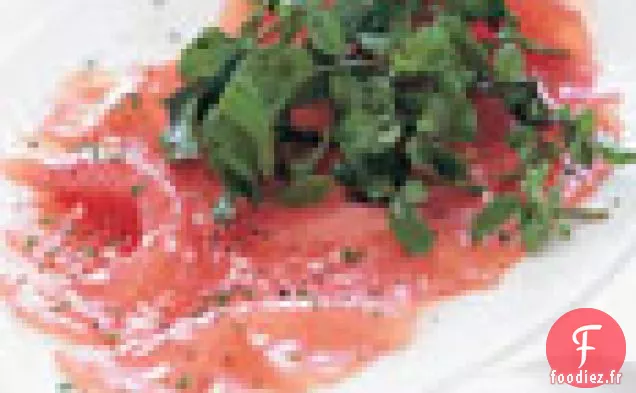 Carpaccio de Thon avec Salade de Cresson et Vinaigrette Balsamique
