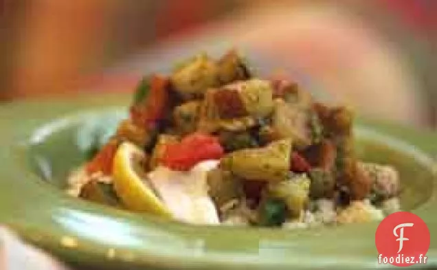 Pommes De Terre Braisées, Aubergines et Poivrons Rouges À l'Ail et à la Coriandre