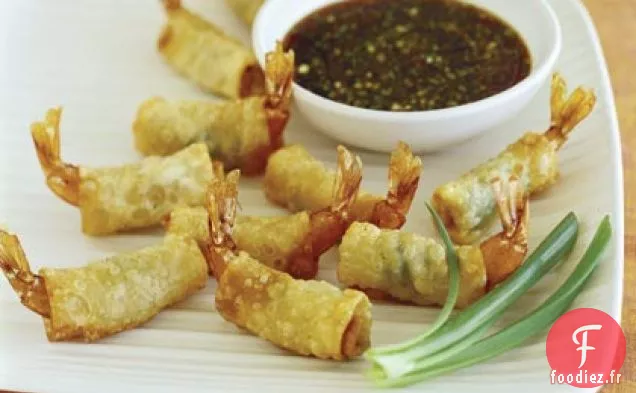 Wontons de Crevettes Croquants avec Sauce à l'Oignon Vert