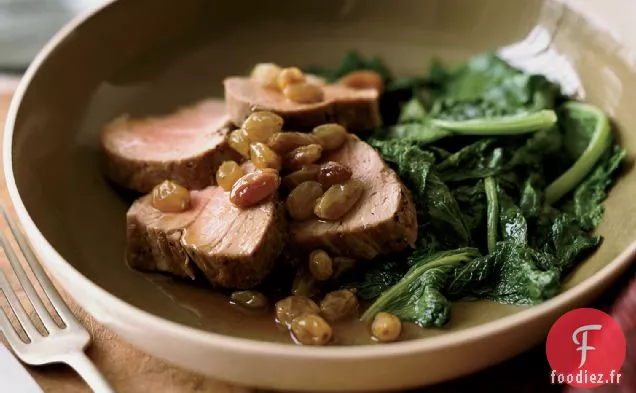 Filet de Porc Rôti à la Sauce aux Raisins Secs et au Gingembre