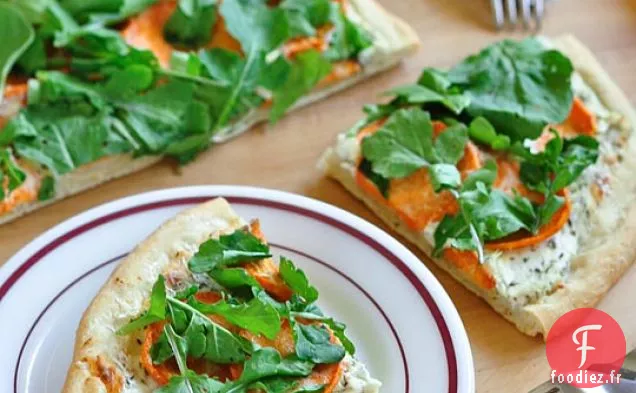Pain Plat À La Patate Douce, À La Ricotta Et À La Roquette